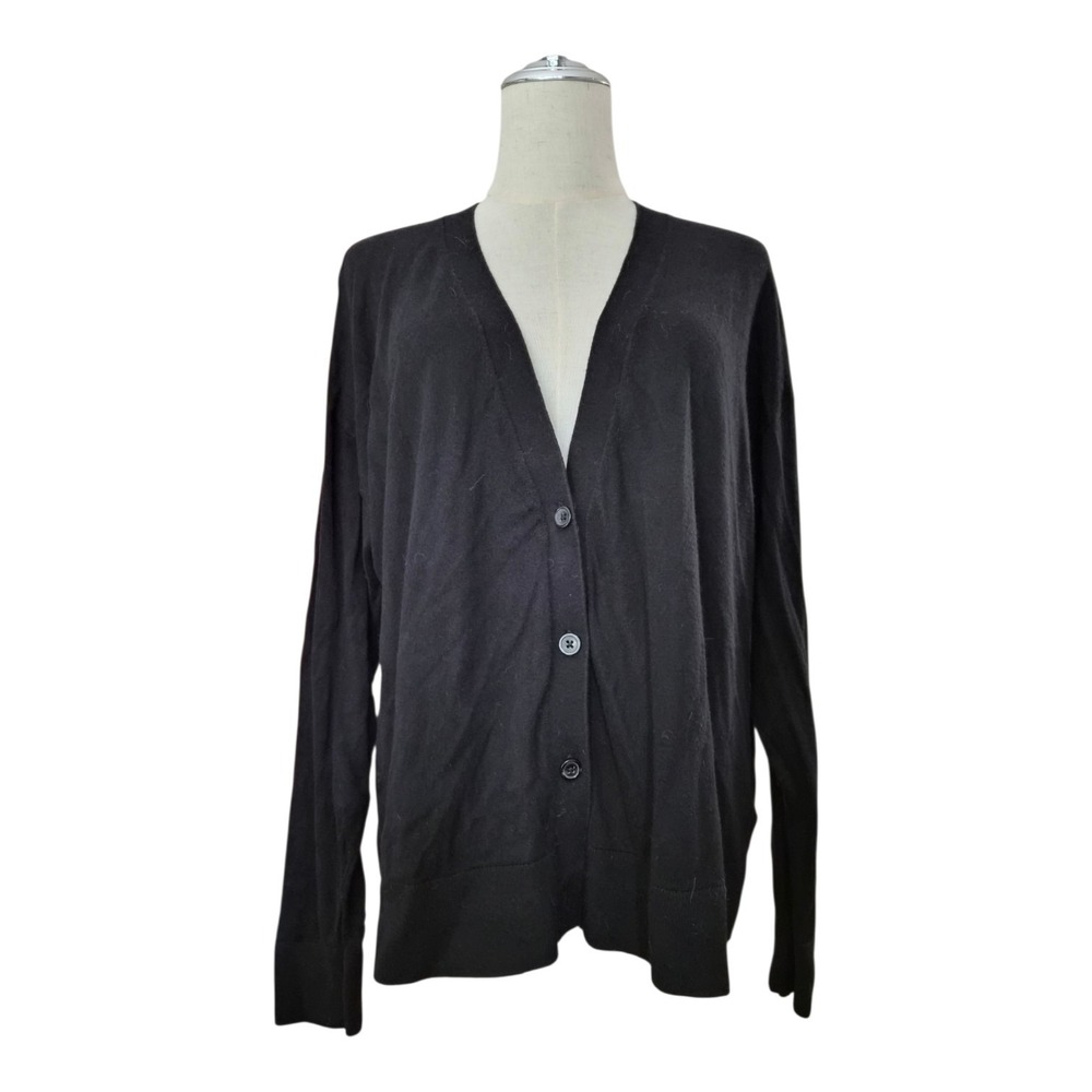 Quince Lightweight Cotton Cashmere Cardigan XL Black V-Neck Minimalist